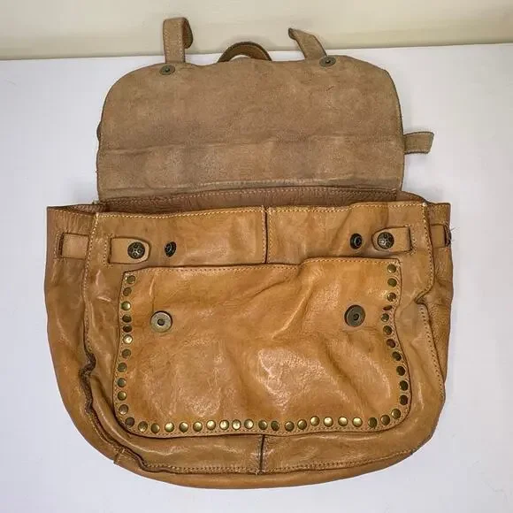 Patricia Nash Leather Studded Messenger Shoulder Bag Camel - Picture 3 of 16